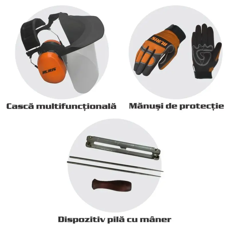Kit de protecție pentru motoferăstrău RURIS - cască, mănuși și pilă