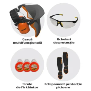Kit pentru motocoasă RURIS - cască, ochelari, protecții și fir