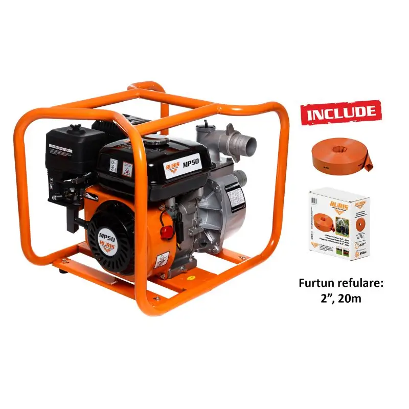 Motopompă RURIS MP50 - apă curată, 25 m³/h, racord 2", furtun 20 m