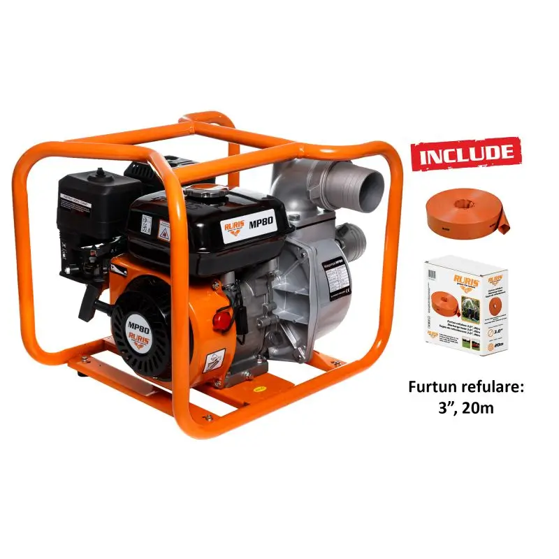 Motopompă RURIS MP80 - apă curată, 48 m³/h, racord 3", furtun 20 m