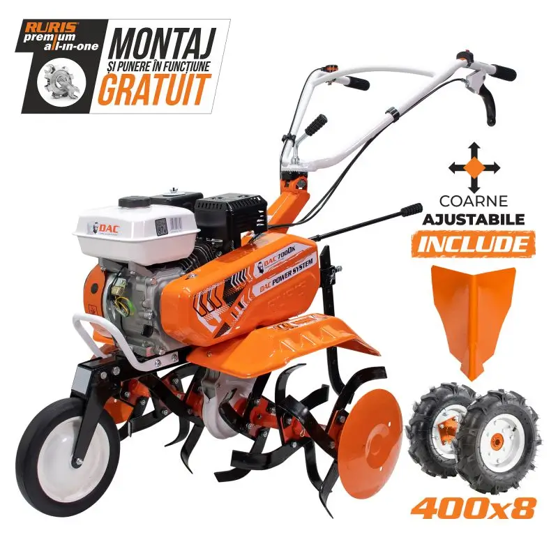 Motosapă DAC 7000K - 7 CP, lățime 83 cm + roți cauciuc 4.00-8 + rariță