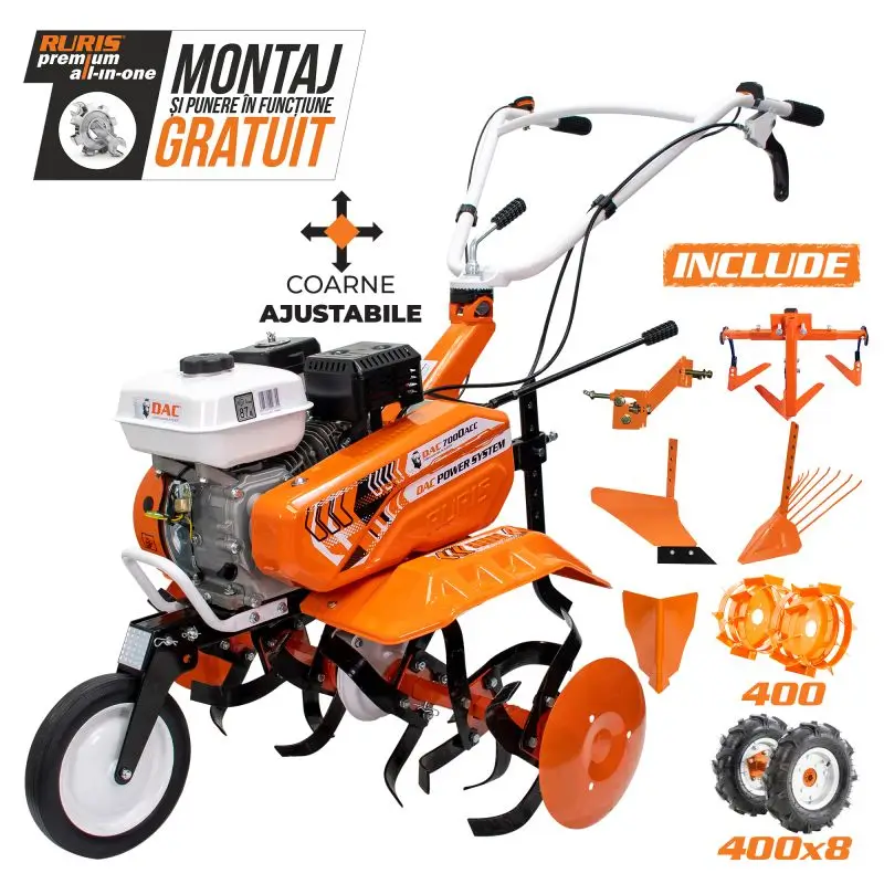 Motosapă DAC 7000K ACC3 - 7 CP, lățime 83 cm + roți cauciuc 4.00-8 + rariță
