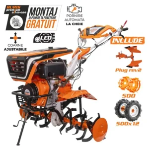 Motosapă RURIS 1001KSD - 11 CP, 125 cm, roți 5.00-12 și plug REV2