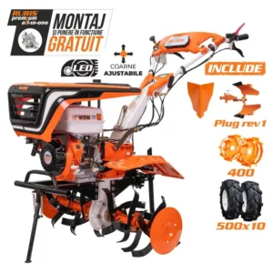 Motosapă RURIS 751KS - 9,5 CP, lățime 90 cm + roți cauciuc 5.00-10 + rariță