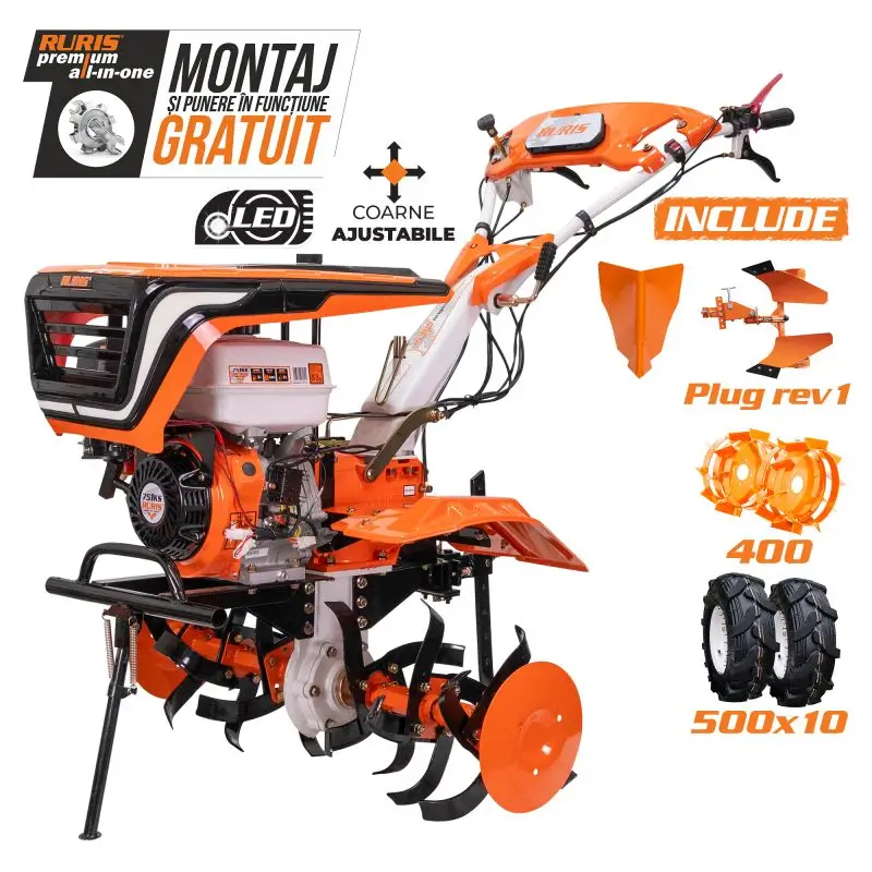 Motosapă RURIS 751KS - 9,5 CP, lățime 90 cm + roți cauciuc 5.00-10 + rariță