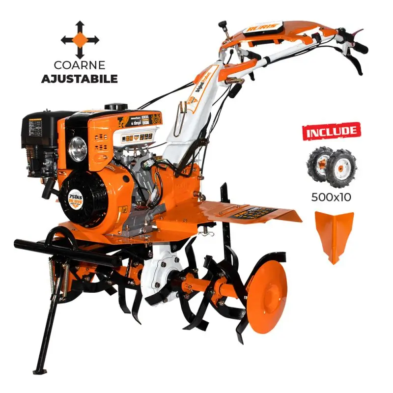 Motosapă RURIS 751KS Start - 9,5 CP, 90 cm, roți 5.00-10 și rariță