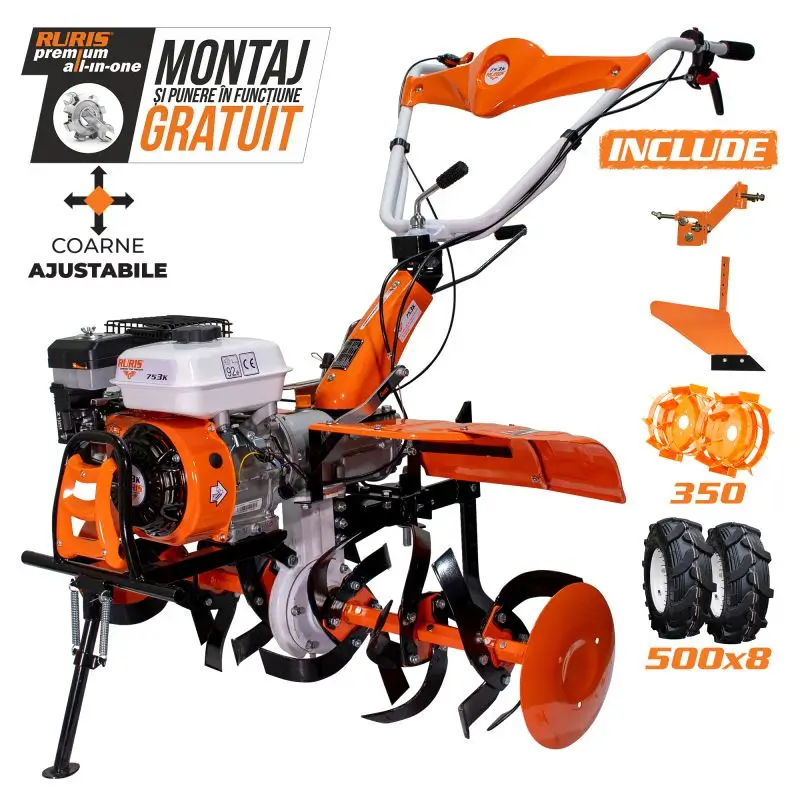 Motosapă RURIS 753K - 7,5 CP, lățime 101 cm + roți cauciuc 5.00-8 + plug