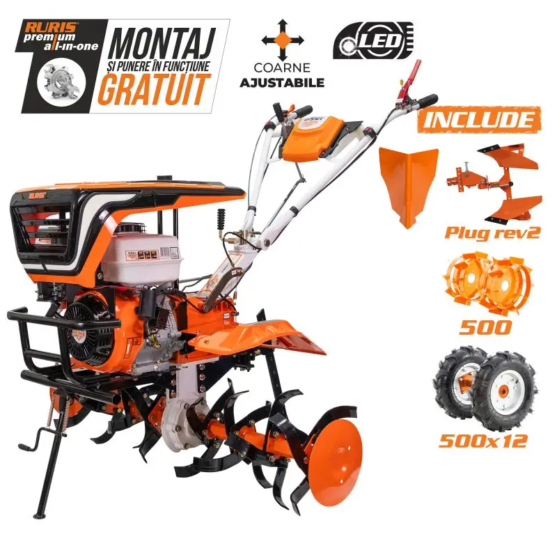 Motosapă RURIS 915ACC - 15 CP, lățime 110 cm + roți cauciuc 5.00-12 + rariță