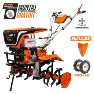Motosapă RURIS 915K - 15 CP, lățime 110 cm + roți cauciuc 5.00-12 + rariță