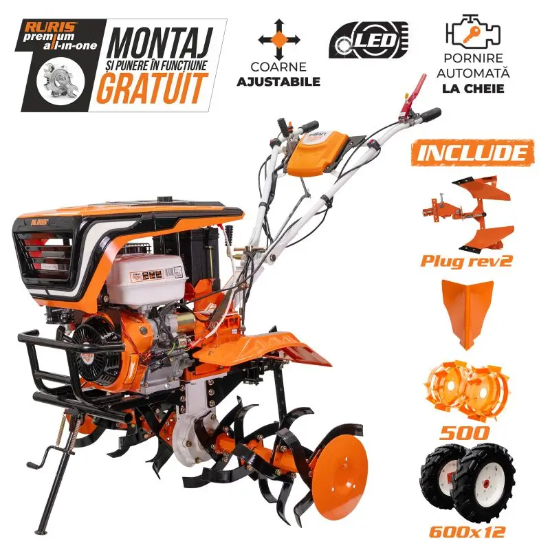 Motosapă RURIS 918ACC - 18 CP, lățime 110 cm + roți cauciuc 6.00-12 + rariță